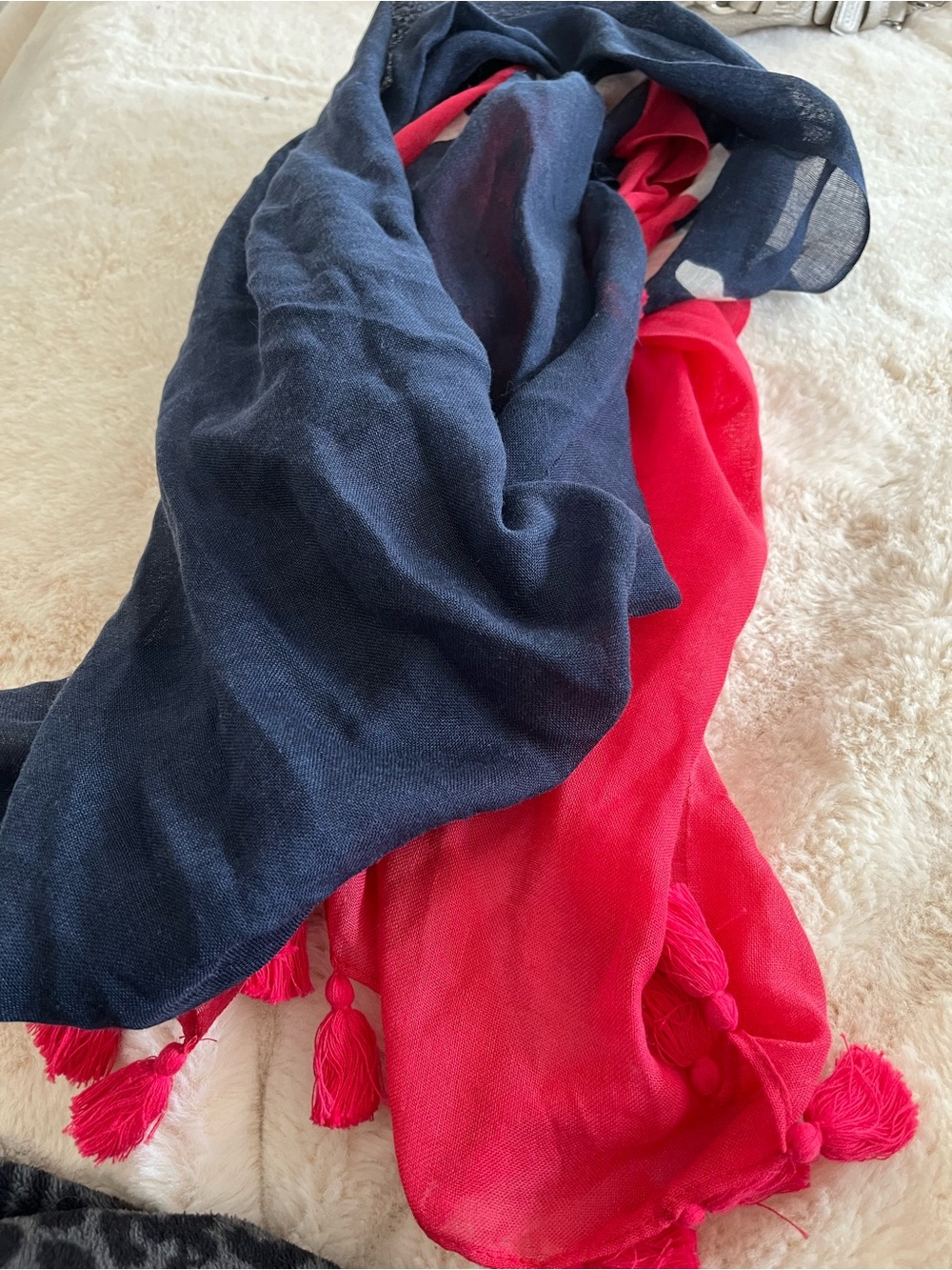 Vineyard Vines Navy, White & Coral Whale Tassel Scarf